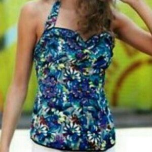Odille Anthropologie Pop of Posies Floral Ruffle Halter Top